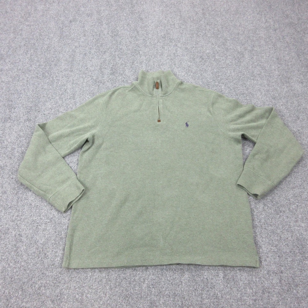 VTG Polo Ralph Lauren Sweater Mens Large Green Quarter Zip Mock Neck Pullover